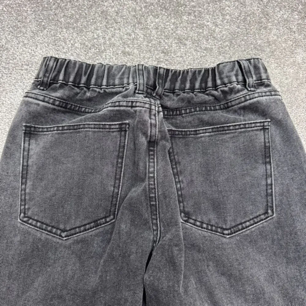 Adika Cargo Jogger Denim Jeans Womens Large Faded Black Acid Wash High Rise Y2K